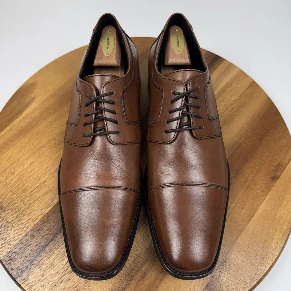 Mens Johnston & Murphy Novick Brown Leather Cap Toe Dress Shoes Oxfords Size 13